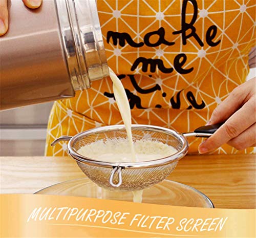 3 coladores de malla de alambre fino de acero inoxidable con fugas, colador de cocina para alimentos con mango aislado, filtro de jugo de harina densificada