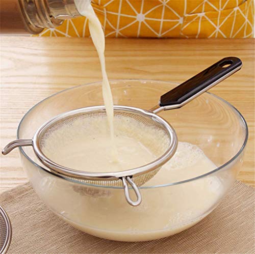 3 coladores de malla de alambre fino de acero inoxidable con fugas, colador de cocina para alimentos con mango aislado, filtro de jugo de harina densificada