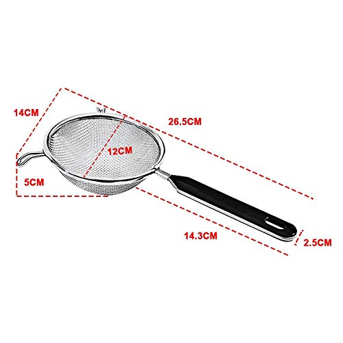 3 coladores de malla de alambre fino de acero inoxidable con fugas, colador de cocina para alimentos con mango aislado, filtro de jugo de harina densificada