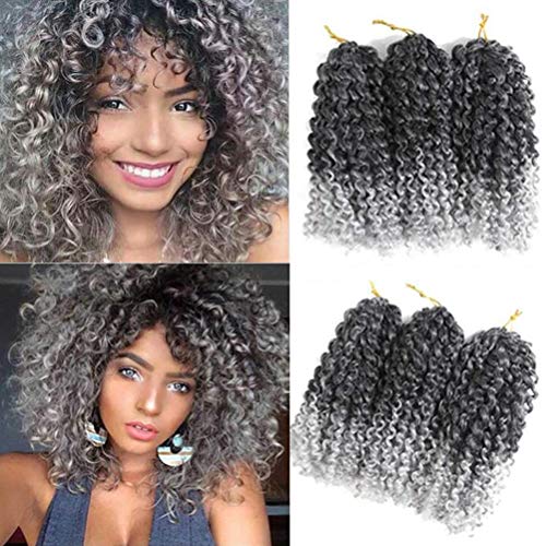 3 mechones de pelo de ganchillo Marlybob, 8 pulgadas, sintético, ombre trenzado, extensiones de cabello pequeño afro rizado rizado Malibob