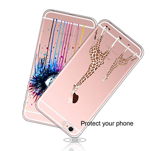 [3 Pack] Funda iPhone 6 Plus, Funda iPhone 6S Plus, Funda de Silicona Blossom01 Ultra Suave Funda TPU Silicona con Dibujo Animado Lindo para iPhone 6 Plus / 6S Plus - Flamingo & Jirafa & Pingüino