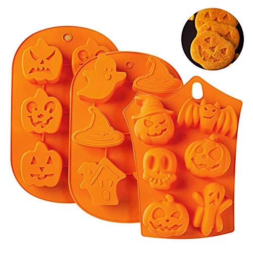 3 piezas 6 cavidades Halloween silicona calabaza fantasma murciélago en forma de fondant molde de pastel de silicona molde de chocolate DIY molde de caramelo bandeja de hielo herramientas para hornear