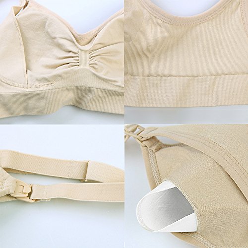 3 Piezas de Busto Completo de Las Mujeres Sujetadores de Maternidad de Enfermería sin Fisuras con Extensores y Clips (Rosa +Negro+Beige, X-Large)