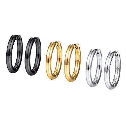 3 Piezas de Conjunto de Pendientes de Aro para Mujer 16mm Dorado Negro Plateado