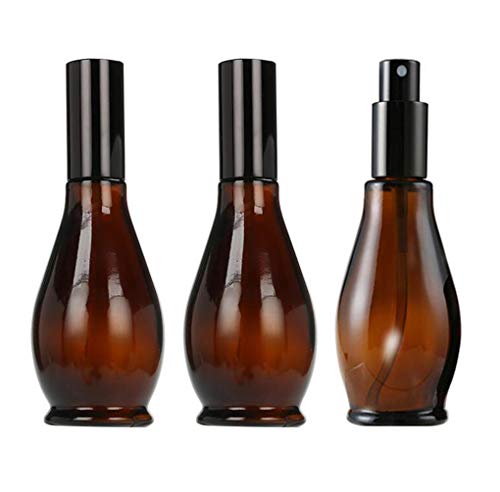 3 tarros vacíos rellenables de vidrio ámbar con tapa negra para cosméticos, contenedores, pulverizador, pulverizador para perfume y agua de maquillaje (100 ml/3.4 oz)