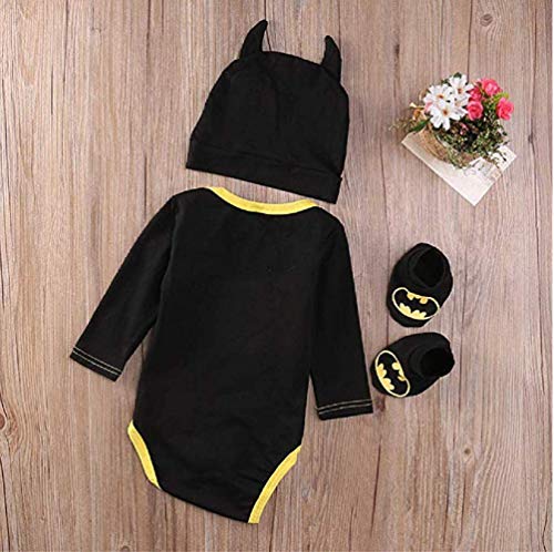 3 Unids Ropa Bebe Verano BEB¨¦S Reci¨¦N Nacidos Bebe Ni?Os Batman Mamelucos Zapatos Trajes De Sombrero Ropa Set BEB¨¦ Fresco Traje De Tela De Batman (Negra B, 70(0-6 Meses))