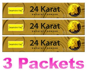 3 x Nandita 24 Karat Premium – Varitas de incienso (3 paquetes de 12 unidades) 15 g