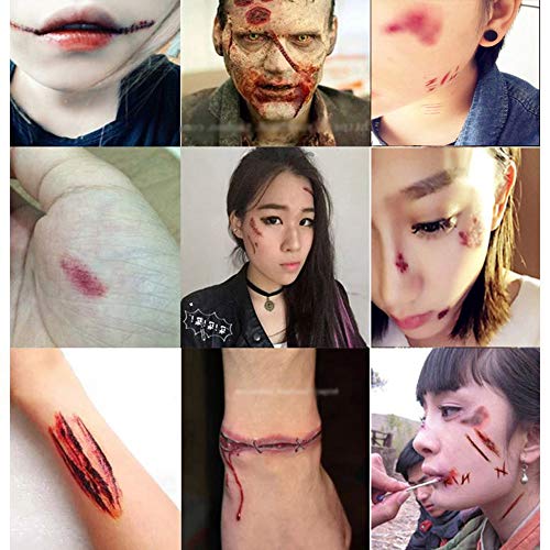 30 hojas de tatuajes temporales de Halloween pegatinas de araña falsa herida sangrienta zombie cicatrices tatuajes pegatinas para disfraz de Cosplay o fiesta de Halloween