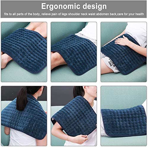 30 x 60cm Almohadilla Elèctrica de Calefacción MaxKare Función de Apagado Automático Configuración de Temperatura de 6 Engranajes el Calefactora Rápido Superficie Suave Manta Electrica (Azul)