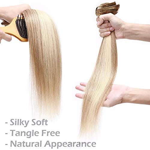 30cm - Extensiones de Cabello Natural Clips Double Weft 【Max Gruesa】 100% Remy Human Hair Pelo Humano 8 Piezas 18 Clip- [12P613# Marrón Dorado y Blanqueador Oscuro,115g]