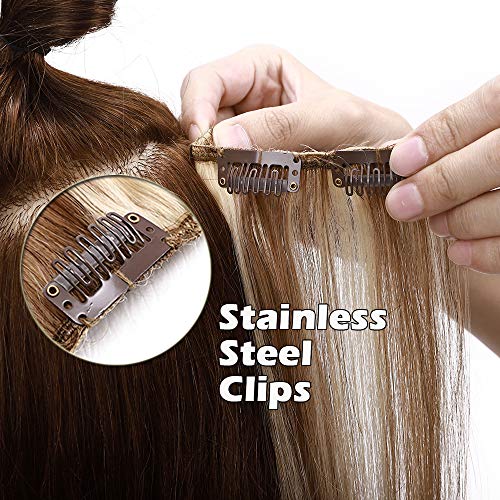 30cm - Extensiones de Cabello Natural Clips Double Weft 【Max Gruesa】 100% Remy Human Hair Pelo Humano 8 Piezas 18 Clip- [12P613# Marrón Dorado y Blanqueador Oscuro,115g]