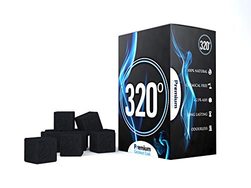 320° - Carbón de Coco (25mm Cubo) Natural para cachimba Shisha, narguile & barbacoas, 1 kg