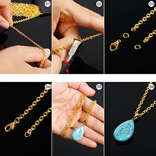 33 Pies de Collar de Cadena de Enlace Dorado con 30 Anillas Abierta y 20 Piezas de Cierres de Langosta para Fabricación de Joyería DIY (1,5 mm)
