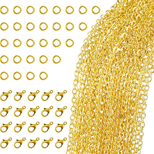 33 Pies de Collar de Cadena de Enlace Dorado con 30 Anillas Abierta y 20 Piezas de Cierres de Langosta para Fabricación de Joyería DIY (1,5 mm)