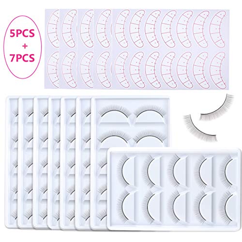 35 pares Tira de pestañas autoadhesivas, MYSWEETY False Lashes Natural con pegamento para el entrenamiento de extensiones de pestañas, con 35 pares de parches de ojo de cinco puntos