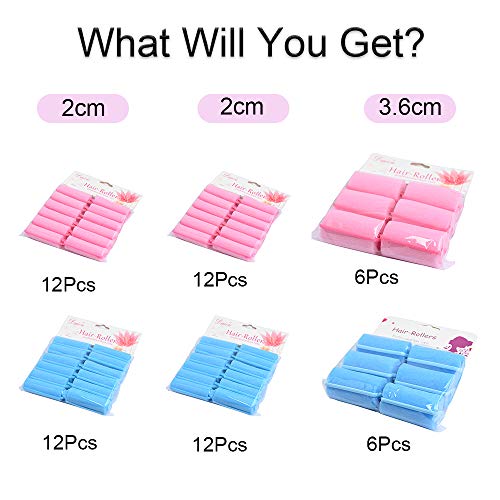 36 piezas de esponja de espuma rulos para el cabello esponja flexible rizadores de cabello mágicos DIT herramientas de peluquería para peinar el cabello (rosa y azul, 2cm y 3,6cm)