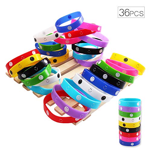 36Pcs Pulseras de Silicona, Pulseras de Goma, Recuerdo de la Fiesta Emoji Pulsera de Silicona para Niños, Bracelet Emoji Rubber Silicona