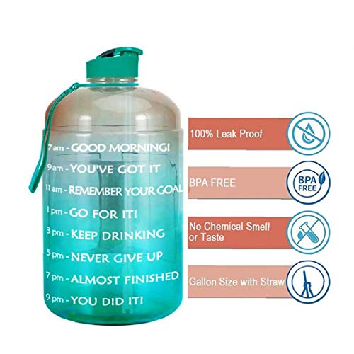 3.78l Azul 1 Galón 128 Oz Botella De Agua con Motivación Tiempo Marcador Grande Bpa del Jarro con El Mango Reutilizable Botella Entrenamiento Aptitud De La Gimnasia con La Pista De Paja De Admisión