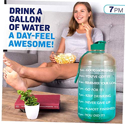 3.78l Azul 1 Galón 128 Oz Botella De Agua con Motivación Tiempo Marcador Grande Bpa del Jarro con El Mango Reutilizable Botella Entrenamiento Aptitud De La Gimnasia con La Pista De Paja De Admisión