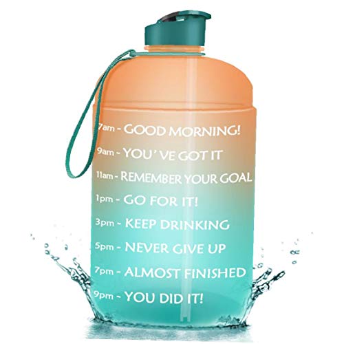 3.78l Azul 1 Galón 128 Oz Botella De Agua con Motivación Tiempo Marcador Grande Bpa del Jarro con El Mango Reutilizable Botella Entrenamiento Aptitud De La Gimnasia con La Pista De Paja De Admisión