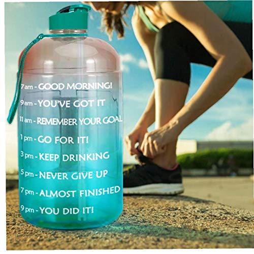 3.78l Azul 1 Galón 128 Oz Botella De Agua con Motivación Tiempo Marcador Grande Bpa del Jarro con El Mango Reutilizable Botella Entrenamiento Aptitud De La Gimnasia con La Pista De Paja De Admisión