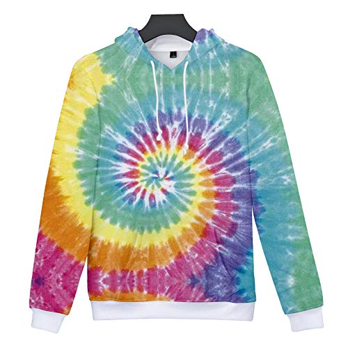 3D Hoodies Sudadera con Capucha,Tie Dye Tradicional Multicolor Unisex Novedad Hooded Manga Larga Pullovers con Bolsillos Drawstring,3XL