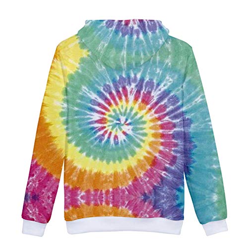 3D Hoodies Sudadera con Capucha,Tie Dye Tradicional Multicolor Unisex Novedad Hooded Manga Larga Pullovers con Bolsillos Drawstring,3XL