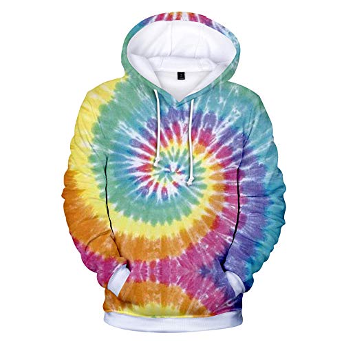 3D Hoodies Sudadera con Capucha,Tie Dye Tradicional Multicolor Unisex Novedad Hooded Manga Larga Pullovers con Bolsillos Drawstring,3XL