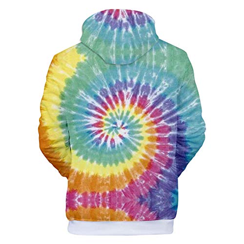 3D Hoodies Sudadera con Capucha,Tie Dye Tradicional Multicolor Unisex Novedad Hooded Manga Larga Pullovers con Bolsillos Drawstring,3XL