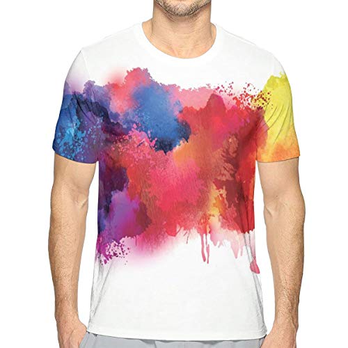 3D Printed T Shirts,Vibrant Stains of Watercolor Paint Splatters Brushstrokes Dripping Liquid Art