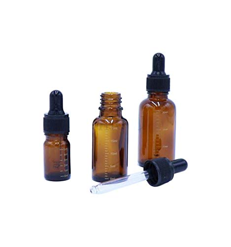 3PCS 5ml/0.17oz Frasco de gotero Graduado de Vidrio ámbar Recargable vacío Vial Dispensador de Viaje portátil Frasco Contenedor Pote para Laboratorio de química de aromaterapia de aceites Esenciales