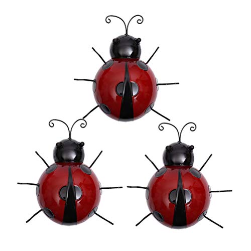 3pcs Hierro Mariquita Metal Animal Colgante Arte de la Pared Percha Interior Jardín al Aire Libre Decoración del hogar (10cm)