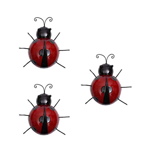 3pcs Hierro Mariquita Metal Animal Colgante Arte de la Pared Percha Interior Jardín al Aire Libre Decoración del hogar (10cm)