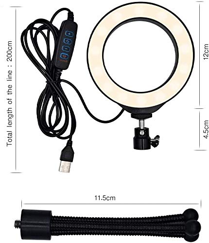 3T6B Luz de Relleno de Anillo LED de 4" con Trípode, Mini Lámpara de Escritorio de Cámara LED, con 3 Modos de Luz y 10 Niveles de Brillo, para Video Youtube, Tiktok, Maquillaje y Transmisión en Vivo