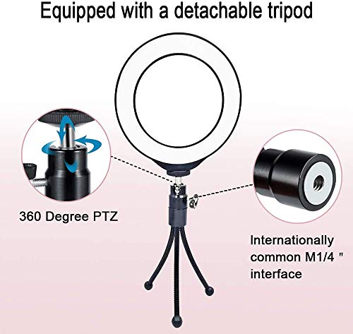 3T6B Luz de Relleno de Anillo LED de 4" con Trípode, Mini Lámpara de Escritorio de Cámara LED, con 3 Modos de Luz y 10 Niveles de Brillo, para Video Youtube, Tiktok, Maquillaje y Transmisión en Vivo