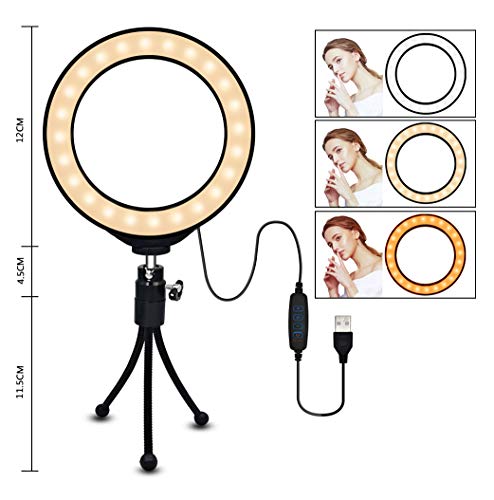 3T6B Luz de Relleno de Anillo LED de 4" con Trípode, Mini Lámpara de Escritorio de Cámara LED, con 3 Modos de Luz y 10 Niveles de Brillo, para Video Youtube, Tiktok, Maquillaje y Transmisión en Vivo