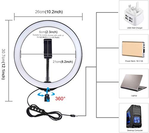 3T6B Luz de Relleno de Anillo LED de 4" con Trípode, Mini Lámpara de Escritorio de Cámara LED, con 3 Modos de Luz y 10 Niveles de Brillo, para Video Youtube, Tiktok, Maquillaje y Transmisión en Vivo