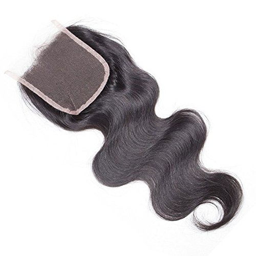 4 * 4 Lace Frontal Frente de Encaje con Cierre Closure Body Wave Extensiones de Cabello Natural Peluca Mujer -40cm, 35g, 1B Negro Natural