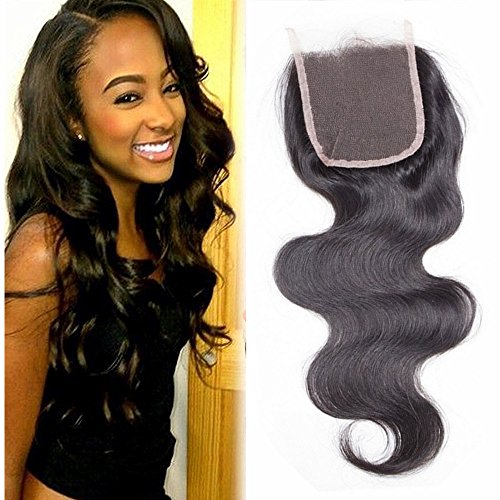 4 * 4 Lace Frontal Frente de Encaje con Cierre Closure Body Wave Extensiones de Cabello Natural Peluca Mujer -40cm, 35g, 1B Negro Natural