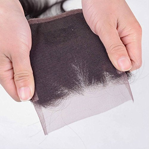 4 * 4 Lace Frontal Liso Frente de Encaje con Cierre Closure Extensiones de Cabello Natural Peluca Mujer -35cm, 30g, 1B Negro Natural