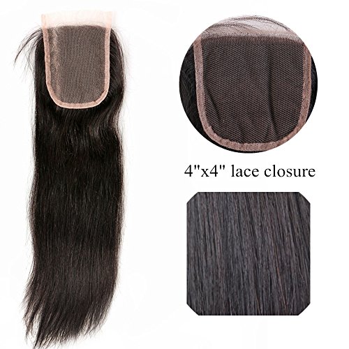 4 * 4 Lace Frontal Liso Frente de Encaje con Cierre Closure Extensiones de Cabello Natural Peluca Mujer -35cm, 30g, 1B Negro Natural