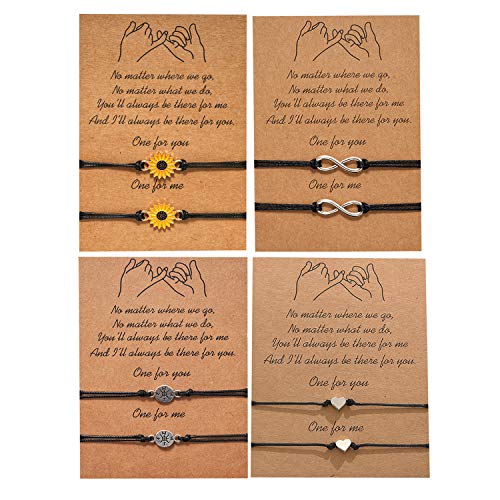 4-6 pulseras promesa para madre e hija, juegos de pulseras Pinky Friendship distancia a juego pulseras ajustables para parejas con tarjeta de corazón