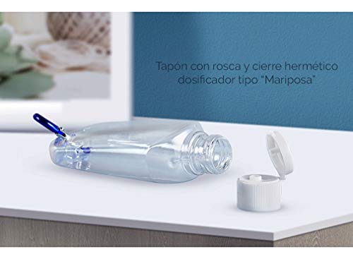 4 Botes Vacíos Pequeños de 30 ml Para Rellenar Gel - Tapón Dosificador - Para Llevar en el Bolsillo o Colgar en el Bolso - Trabajo, Viajes, Compras, Paseos, Terrazas, Colegios, etc