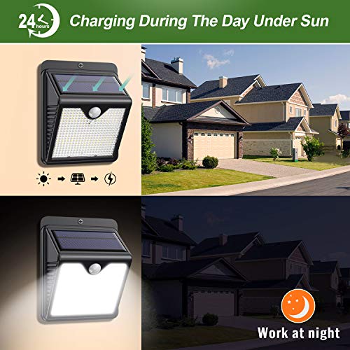 【4 Paquete】Luz Solar Exterior 150 LED, Trswyop Foco Solar Exterior con 120 ° Gran Angular Sensor de Movimiento Lámpara Solar Inalámbricas Impermeable Para Jardín, Garaje [ Clase Energética A+++ ]