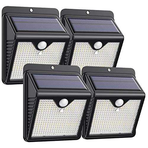 【4 Paquete】Luz Solar Exterior 150 LED, Trswyop Foco Solar Exterior con 120 ° Gran Angular Sensor de Movimiento Lámpara Solar Inalámbricas Impermeable Para Jardín, Garaje [ Clase Energética A+++ ]