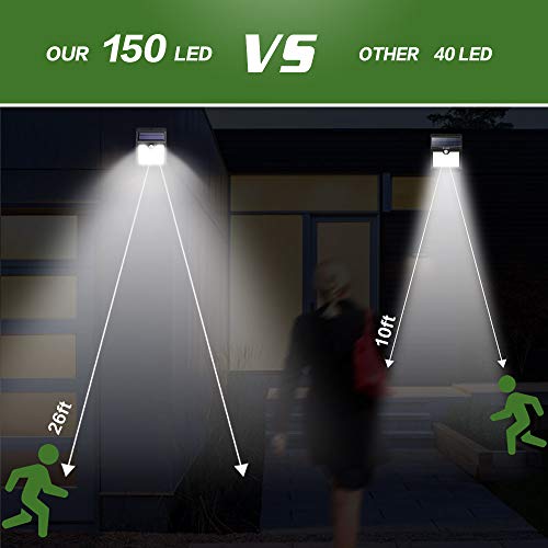 【4 Paquete】Luz Solar Exterior 150 LED, Trswyop Foco Solar Exterior con 120 ° Gran Angular Sensor de Movimiento Lámpara Solar Inalámbricas Impermeable Para Jardín, Garaje [ Clase Energética A+++ ]