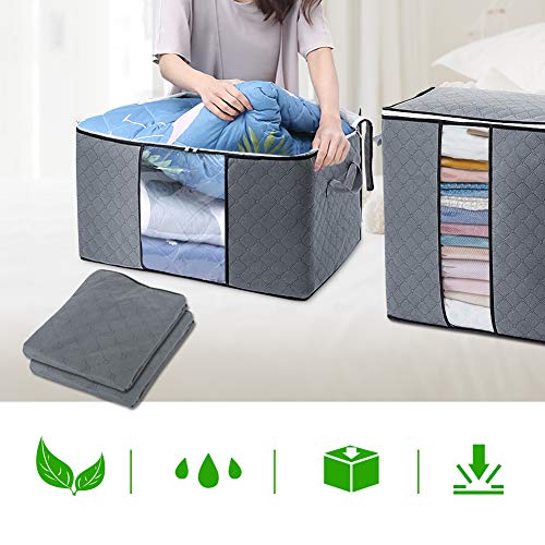 4 Piezas Bolsa de Almacenamiento de Ropa, Organizador de Armario Plegable, Contenedor de Almacenamiento Debajo de la Cama con la Cremallera Robusta, para Edredones, Mantas, Ropa Organizador Gris