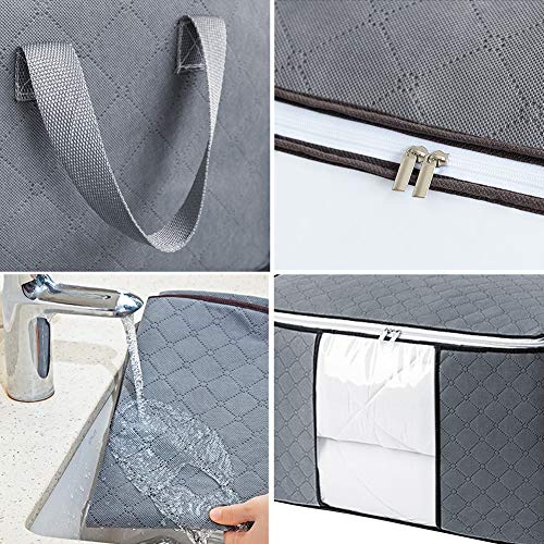 4 Piezas Bolsa de Almacenamiento de Ropa, Organizador de Armario Plegable, Contenedor de Almacenamiento Debajo de la Cama con la Cremallera Robusta, para Edredones, Mantas, Ropa Organizador Gris