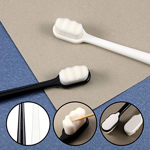 4 Piezas Cepillos de Dientes Manuales Suaves de Micro Nano Cepillo de Dientes de Cerdas Extra Suaves con 20,000 Cerdas para Encías Frágiles Niños Adultos (Negro y Blanco Suave)