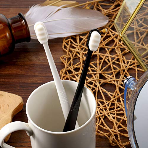 4 Piezas Cepillos de Dientes Manuales Suaves de Micro Nano Cepillo de Dientes de Cerdas Extra Suaves con 20,000 Cerdas para Encías Frágiles Niños Adultos (Negro y Blanco Suave)